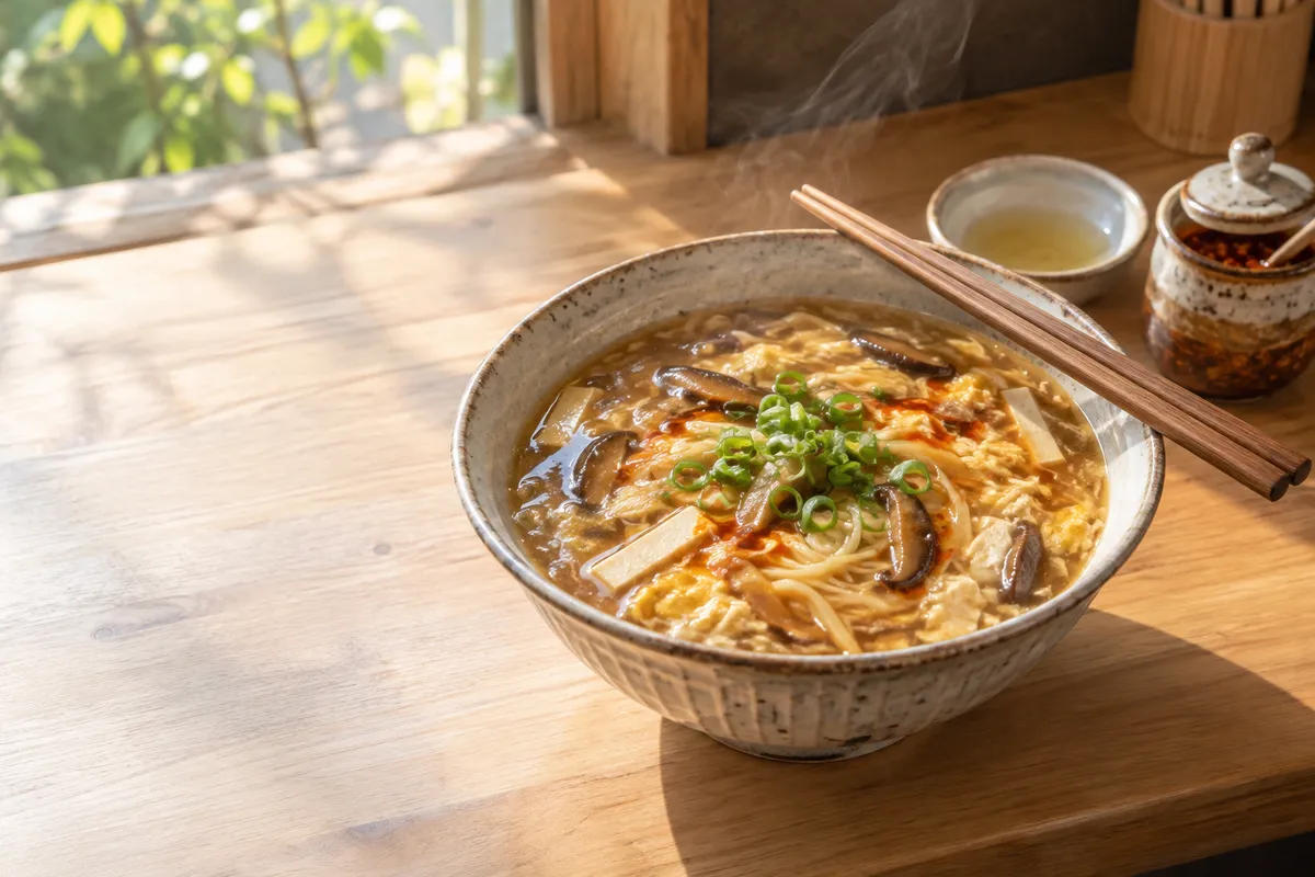 酸辣湯麺の器と酢、ラー油の小皿