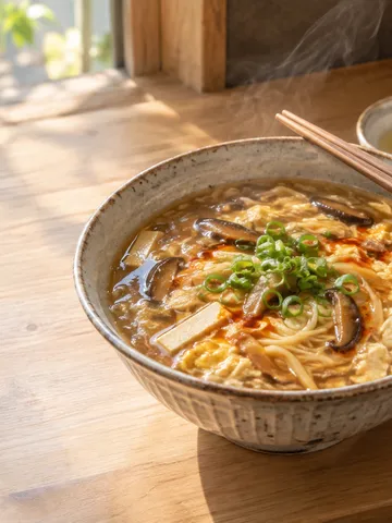 酸辣湯麺の器と酢、ラー油の小皿