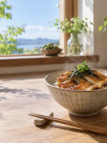 湯気の立つ穴子丼と穴子の天ぷら