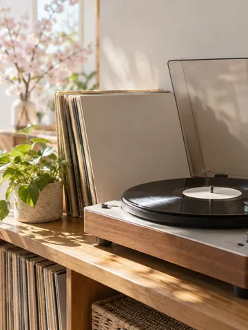 日なたの部屋でレコードが回るターンテーブル