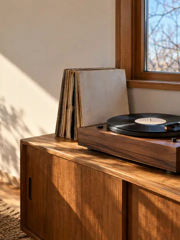 日なたの部屋のレコードプレーヤーとみかん