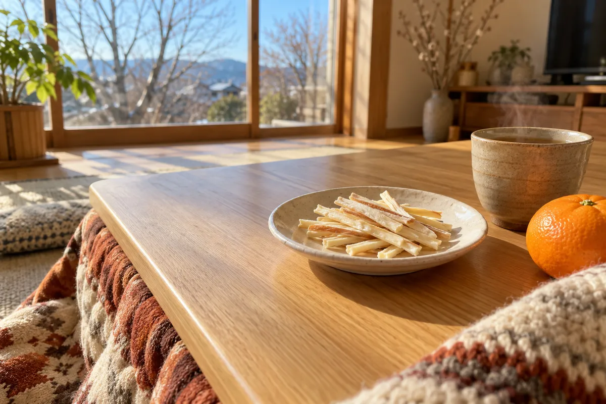 日なたの部屋の小皿に盛ったチーズ鱈風のおやつ