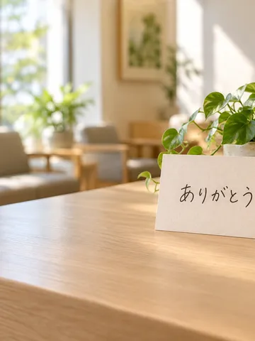診療所の受付に置かれた「ありがとう」のカード