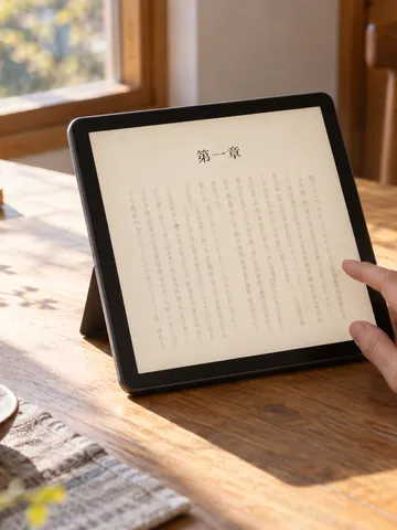 日なたの窓辺で小説のページを開いたタブレット