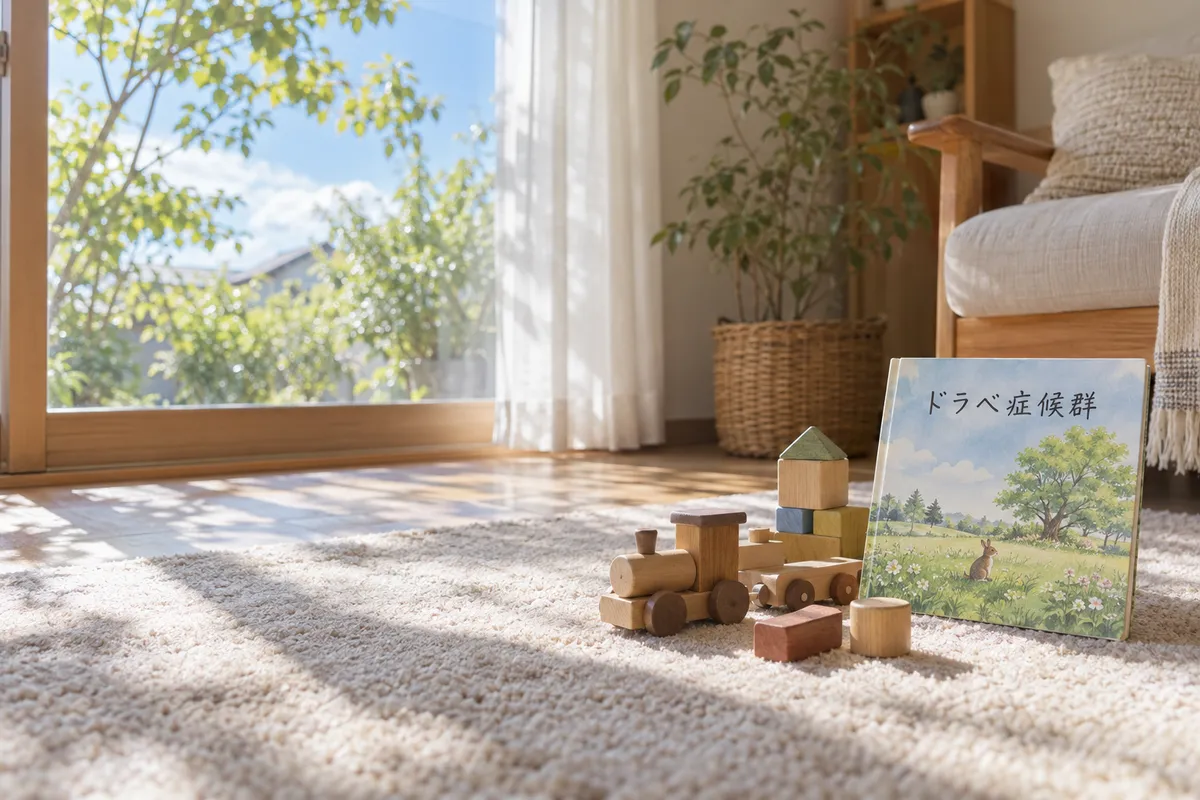 積み木と絵本が置かれた、日差しの明るい部屋