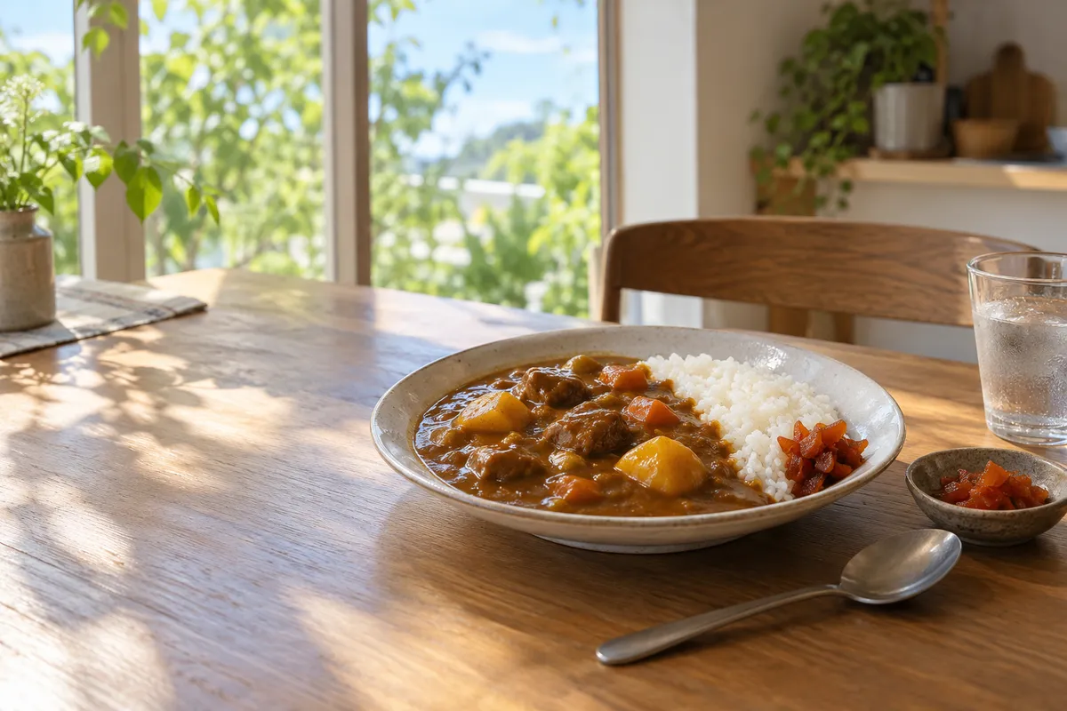 カレーの皿の端に添えられた福神漬