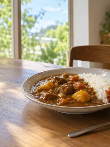 カレーの皿の端に添えられた福神漬
