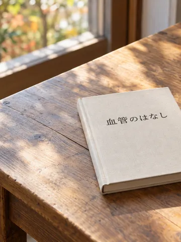 「血管のはなし」と書かれた本と白湯のカップ