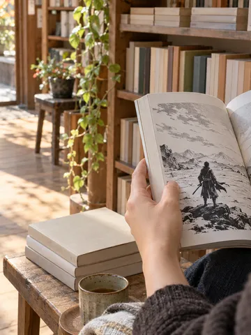 古本屋で漫画の単行本を開く手元
