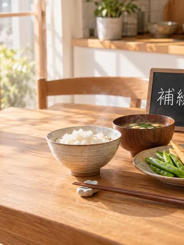 春の食卓と「補綴の日」と書かれた小さな黒板