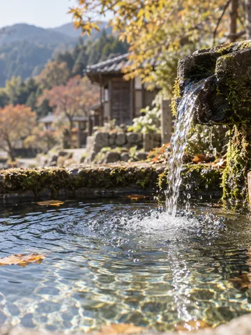 湧き水の池のそばに下がる「井さん」の木札