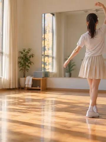 鏡の前でダンスの振り付けを練習する後ろ姿