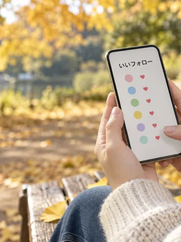 公園のベンチでスマホを持つ手と銀杏の落ち葉