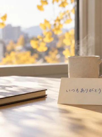オフィスの机に置かれた感謝のメッセージカード
