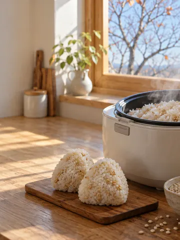 もち麦ごはんと俵形おにぎりの台所
