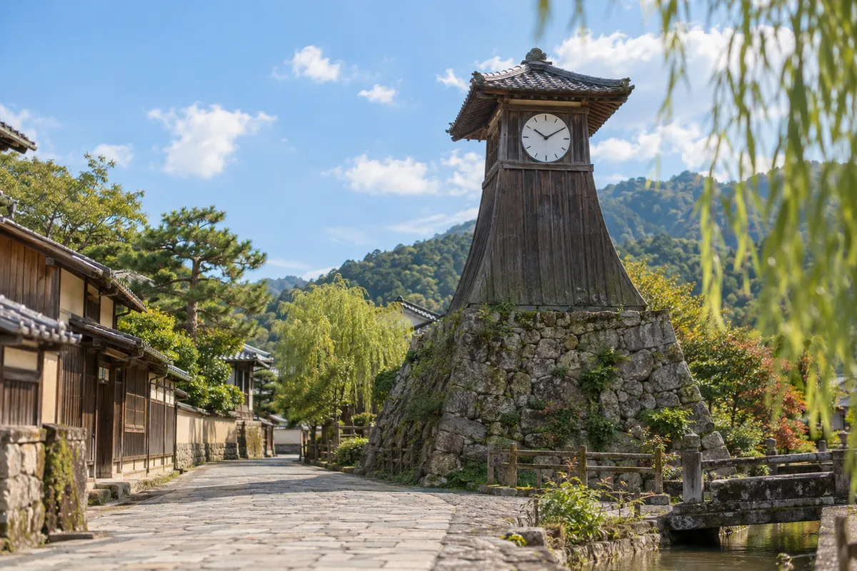青空の下に立つ出石の時計台・辰鼓楼