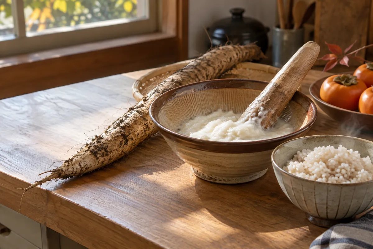 すり鉢のとろろと自然薯、麦ご飯