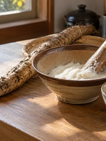 すり鉢のとろろと自然薯、麦ご飯