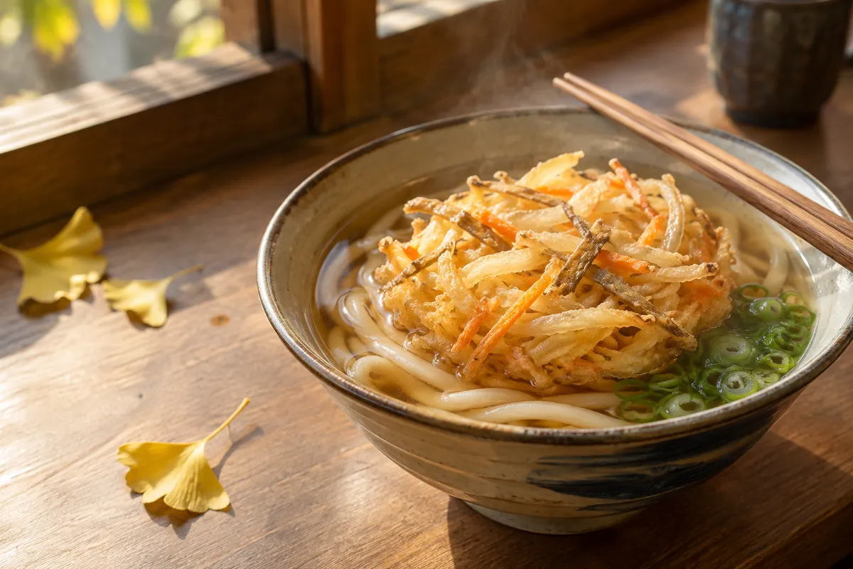 うどんの上にのったかき揚げ