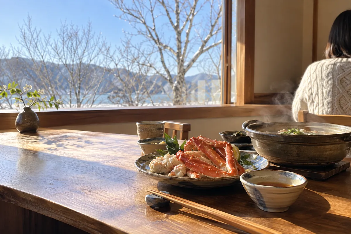 日差しの入る席に並ぶ、ゆでたかに料理