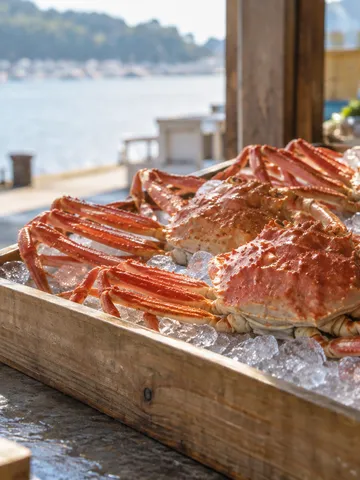 鮮魚売り場の氷の上に並ぶゆでたかに