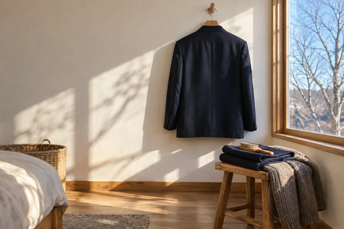 日なたの部屋に掛かる学生服と洋服ブラシ