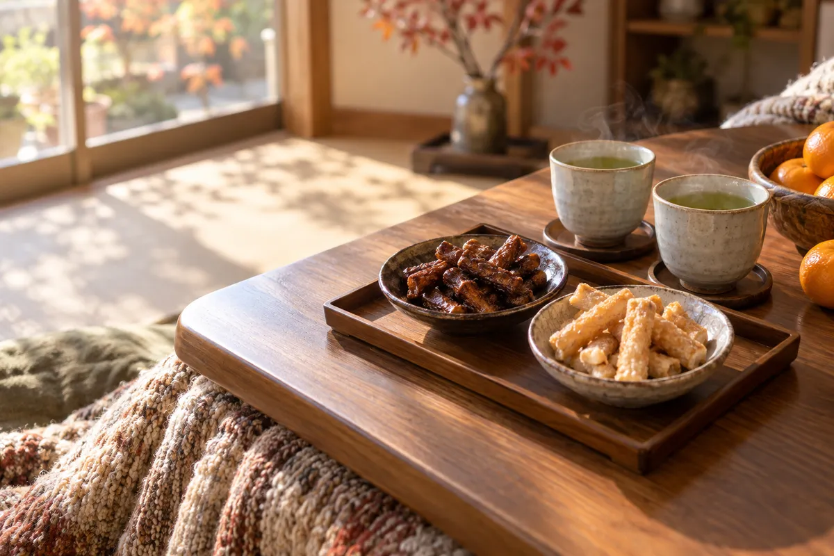 黒糖と白砂糖のかりんとうとお茶