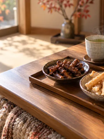 黒糖と白砂糖のかりんとうとお茶