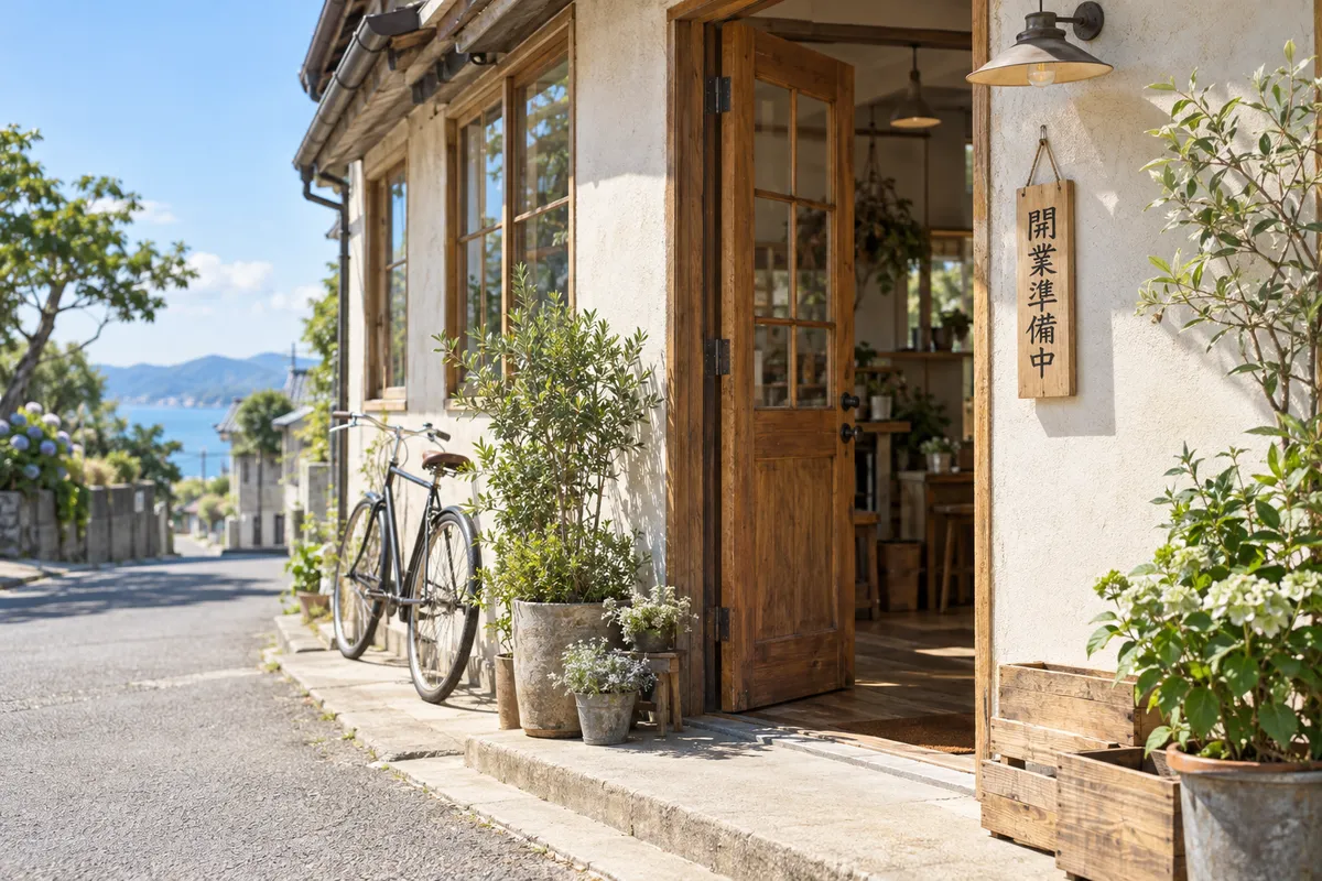 開業準備中の札が掛かる小さな店の入り口