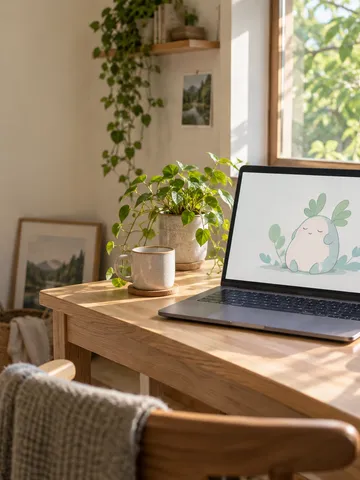アバターが映るノートPCとマイクのある配信机
