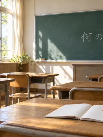 日の差す教室の黒板に「何のために」と書かれた様子