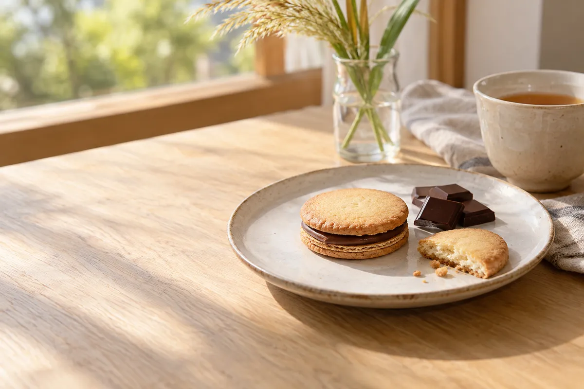 皿にのったクッキーとチョコレートの焼き菓子