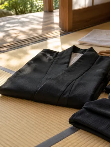 畳の上に並べた黒い着物と黒い衣類