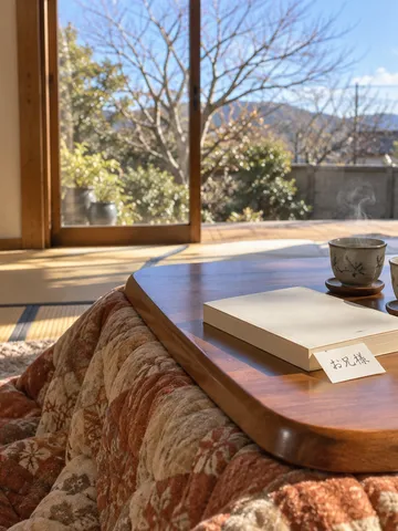 こたつの上の本と「お兄様」の栞、みかん