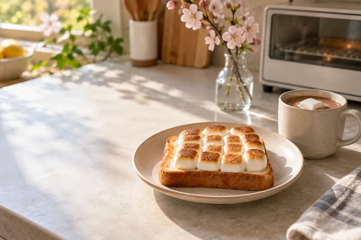 焼き色のついたマシュマロトーストとココア