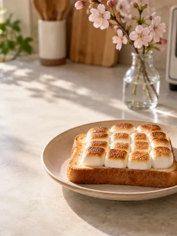 焼き色のついたマシュマロトーストとココア