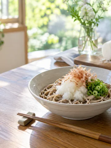 大根おろしをのせた冷たいおろしそばと大根