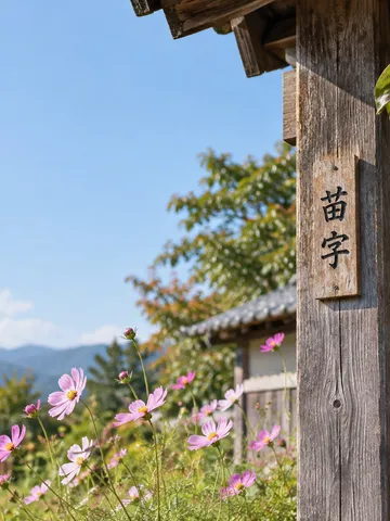 「苗字」と書かれた木の表札と門柱