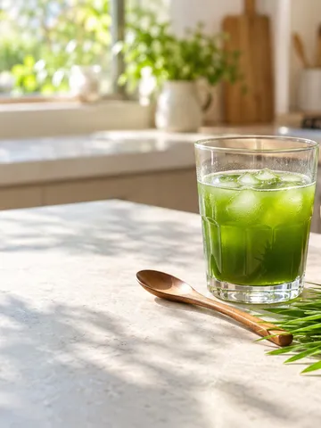 大麦若葉と夏野菜、緑の飲み物のグラス