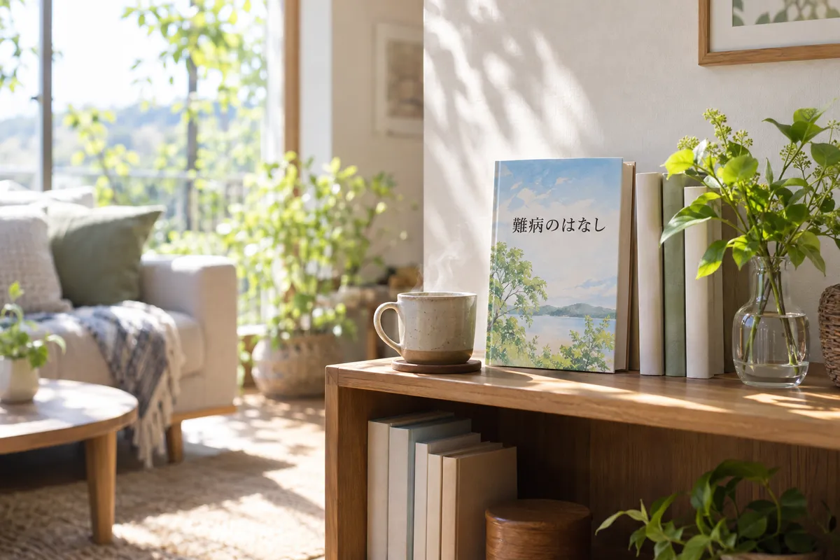 「難病のはなし」と書かれた本とお茶