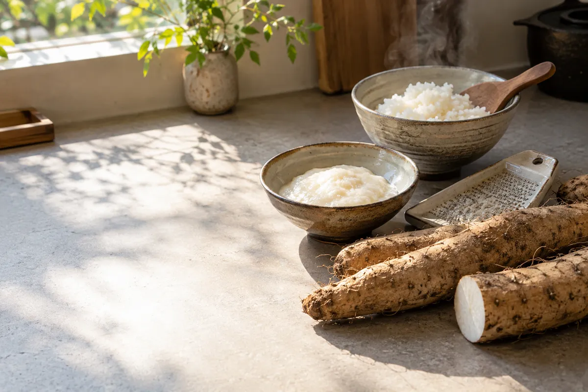 山芋とすりおろしたとろろ、白いご飯