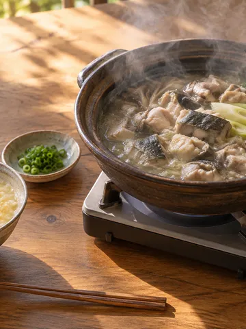 湯気の立つすっぽん鍋と雑炊の食卓