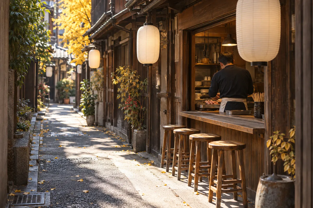 昼の日差しが差す思い出横丁のような細い路地