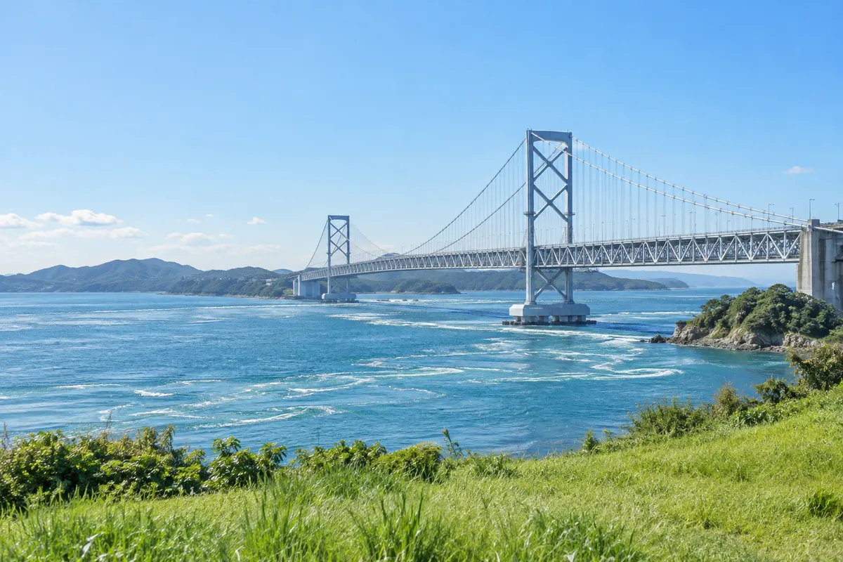 鳴門海峡にかかる大鳴門橋の昼の景色
