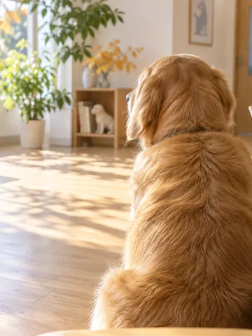診察を待つ犬の後ろ姿と健康診断と書かれた手帳