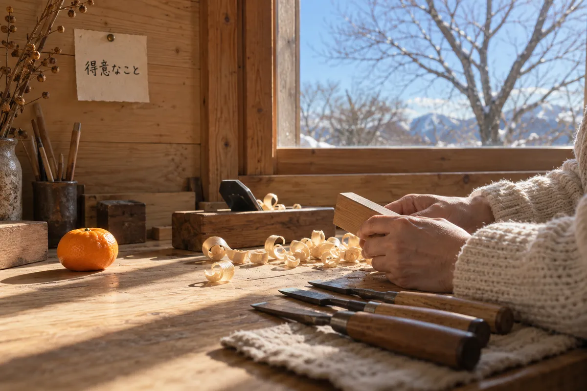 冬の日差しの作業場と「得意なこと」のメモ