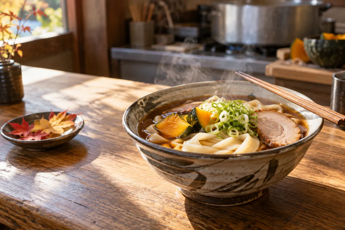 ほうとう麺のラーメン仕立ての一杯と箸