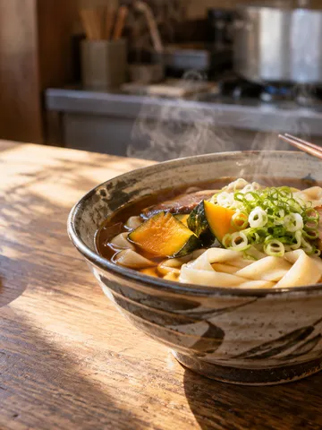 ほうとう麺のラーメン仕立ての一杯と箸