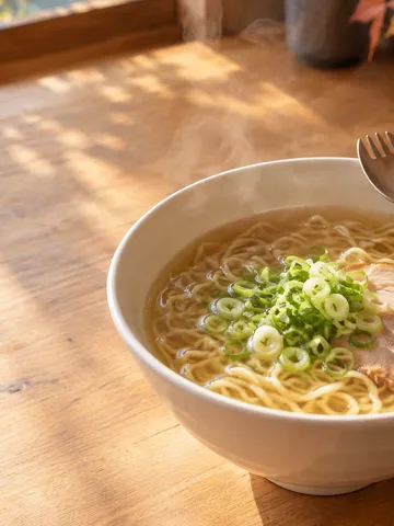 ラーメンの器にのせたスプーンとフォークが一体の食器