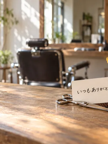 美容室のカウンターに置かれた感謝のメッセージカード